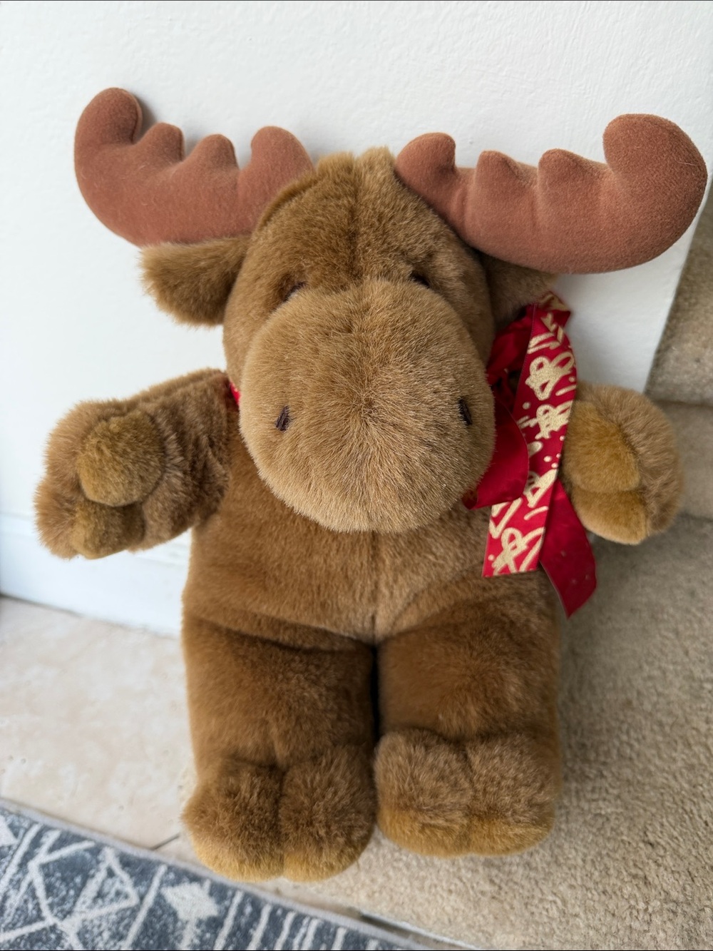IKEA Brown Plush Moose with Red Ribbon